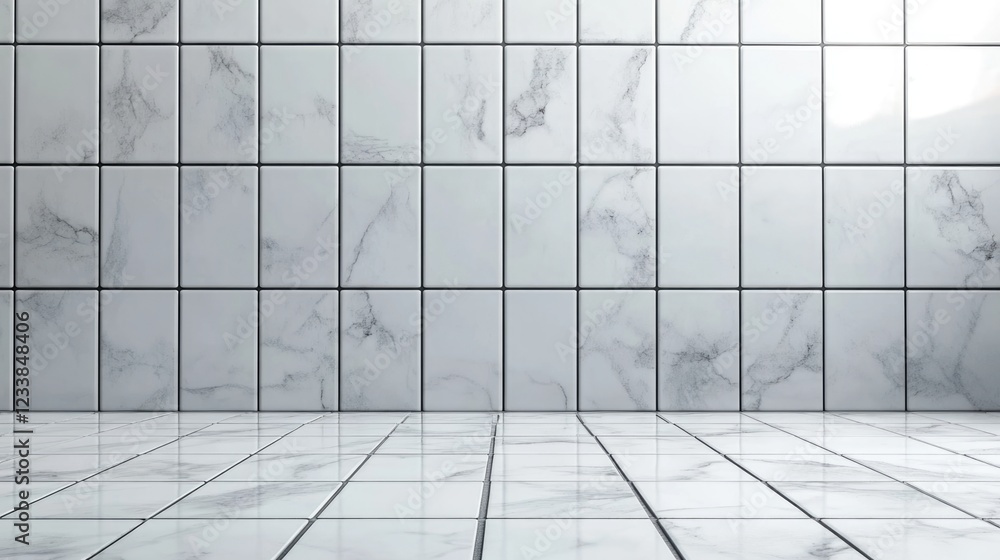 Poster Elegant marble floor tiles with grid pattern and ample copy space for text or design elements in a clean background setting.