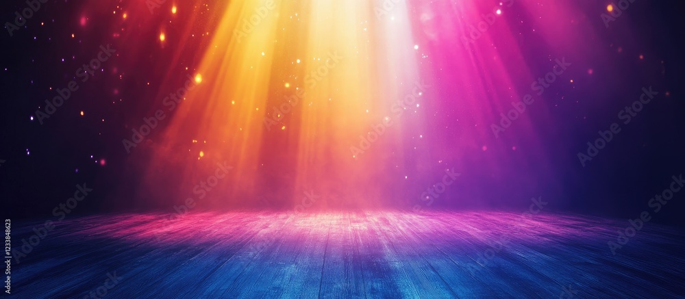Poster vibrant abstract stage lighting background colorful illumination with empty copyspace for text ideal