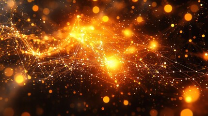 Fototapeta premium Golden Network Abstract, Glittering Space, Connectivity, Digital Background, Technology