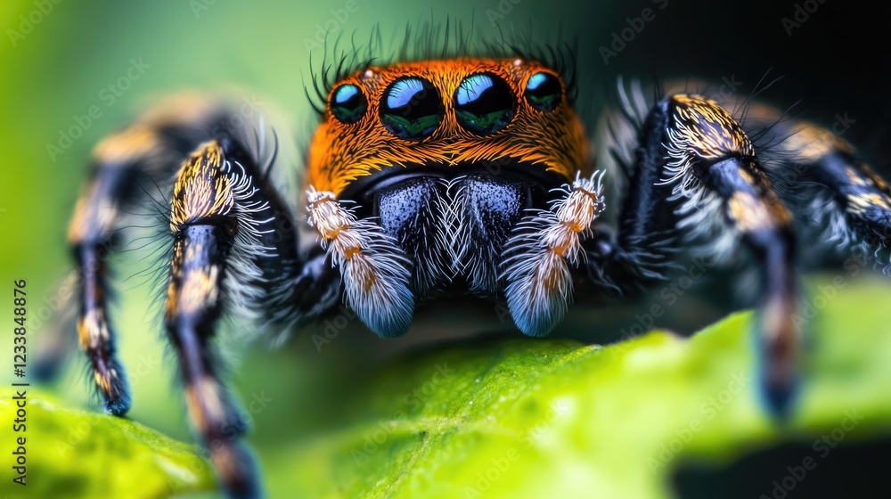 Poster Vibrant Macro Spider Portrait with Deep Focus and Ample Copy Space for Custom Text
