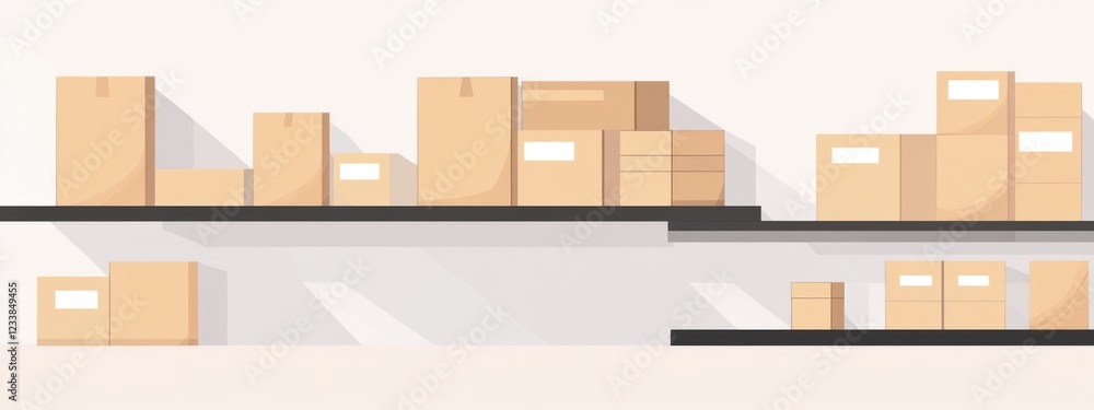 Poster warehouse shelves filled with neatly arranged boxes for efficient storage logistics and ample empty 