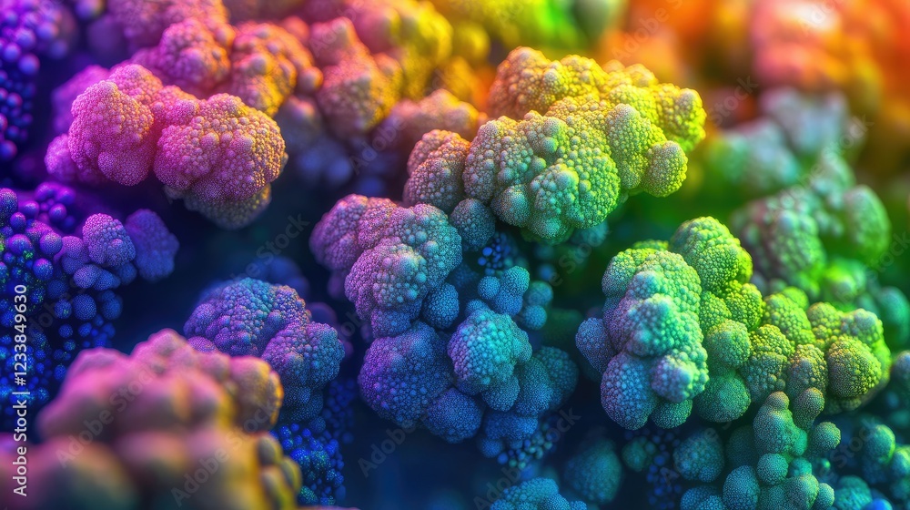 Aufkleber colorful microbial structures with vibrant patterns and textures in a surreal atmosphere ideal for s