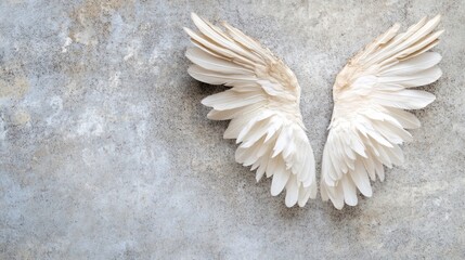 Wings as a Representation of Freedom and Spirituality with Ample Space for Text in a Soft Gray Background