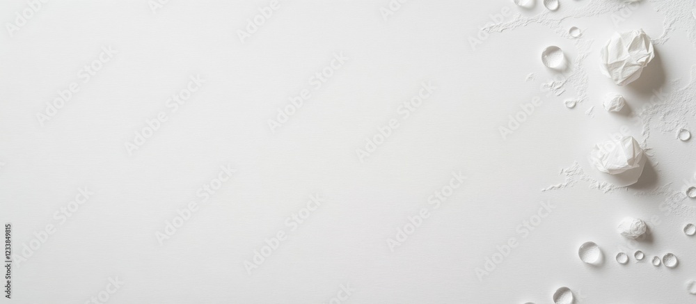 Poster water droplets on a plain white paper surface creating a clean backdrop for text or design elements.