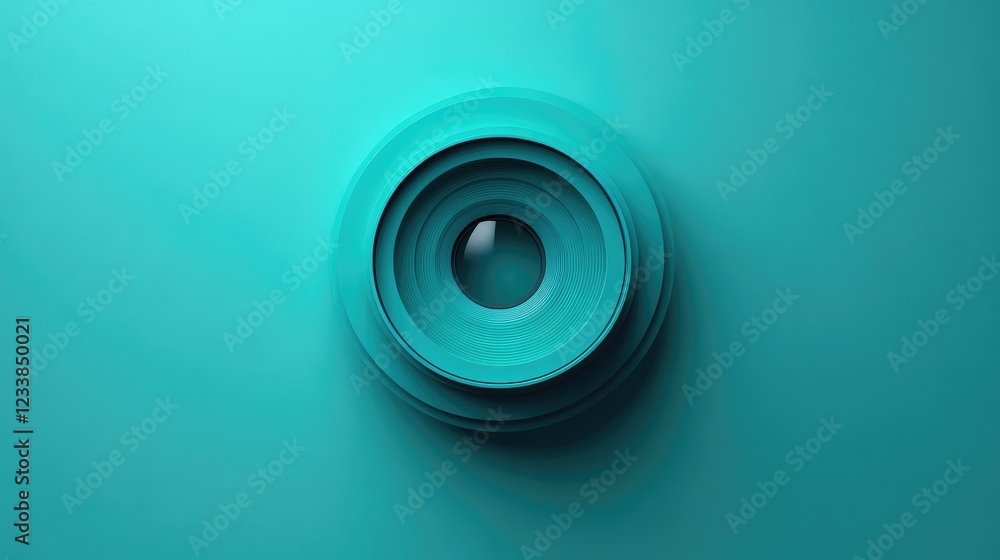 Aufkleber minimalist teal background featuring a vibrant camera lens symbol creating a modern and stylish visu