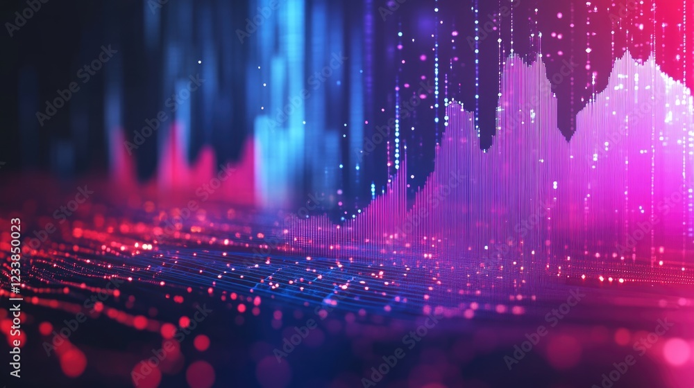 Aufkleber Vibrant Data Visualization with Abstract Waves and Points Representing Technology Innovation and Investment Marketing Analysis
