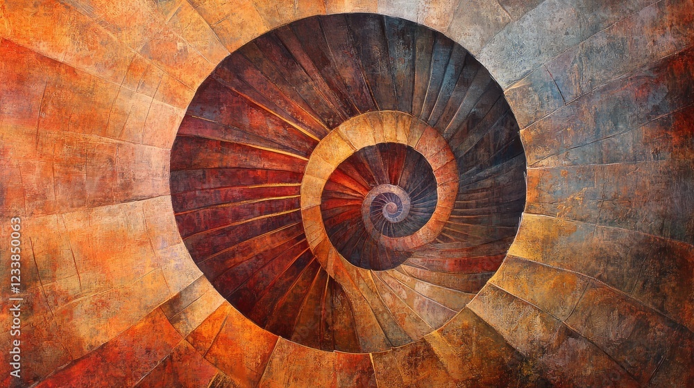 Poster spiral staircase in vibrant tones abstract artwork capturing depth and movement for architectural an