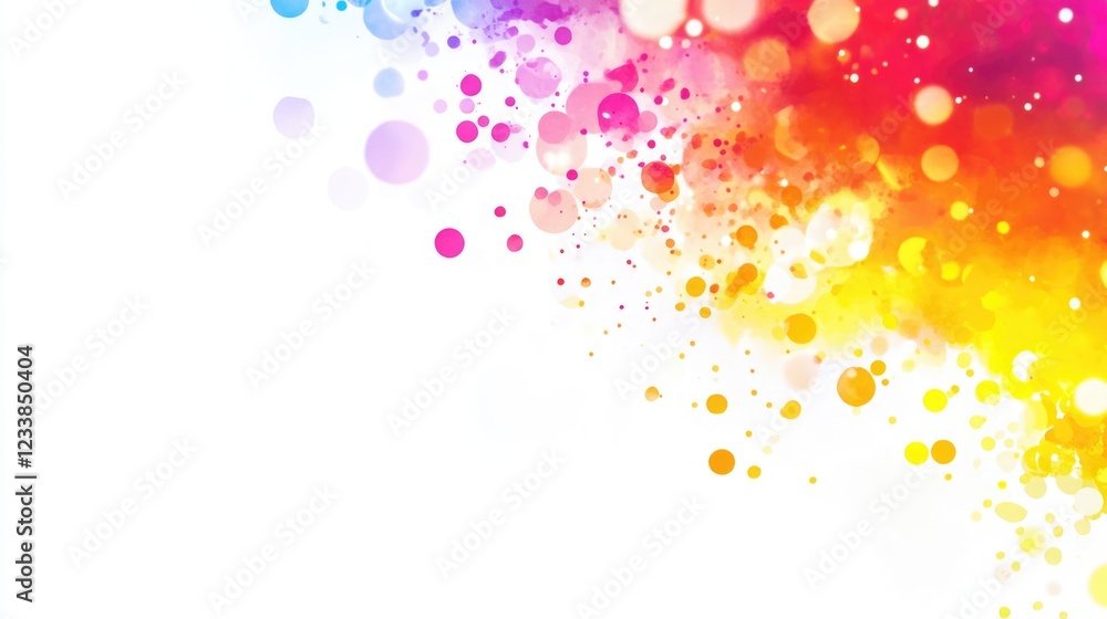 Poster Vibrant Colorful Bokeh Explosion on Bright White Background with Clear Space for Text or Graphics
