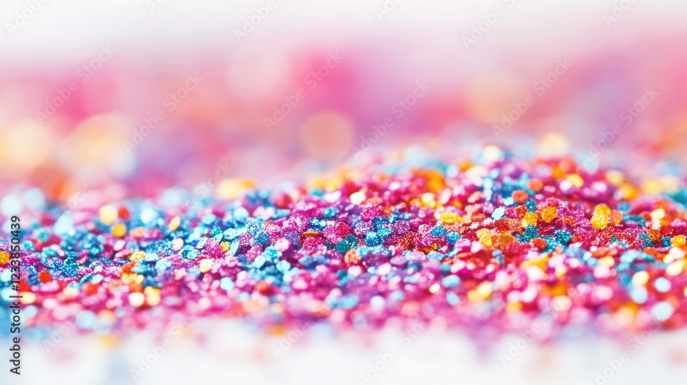 Poster vibrant colorful glitter particles with bokeh effect and empty space for text in bright background