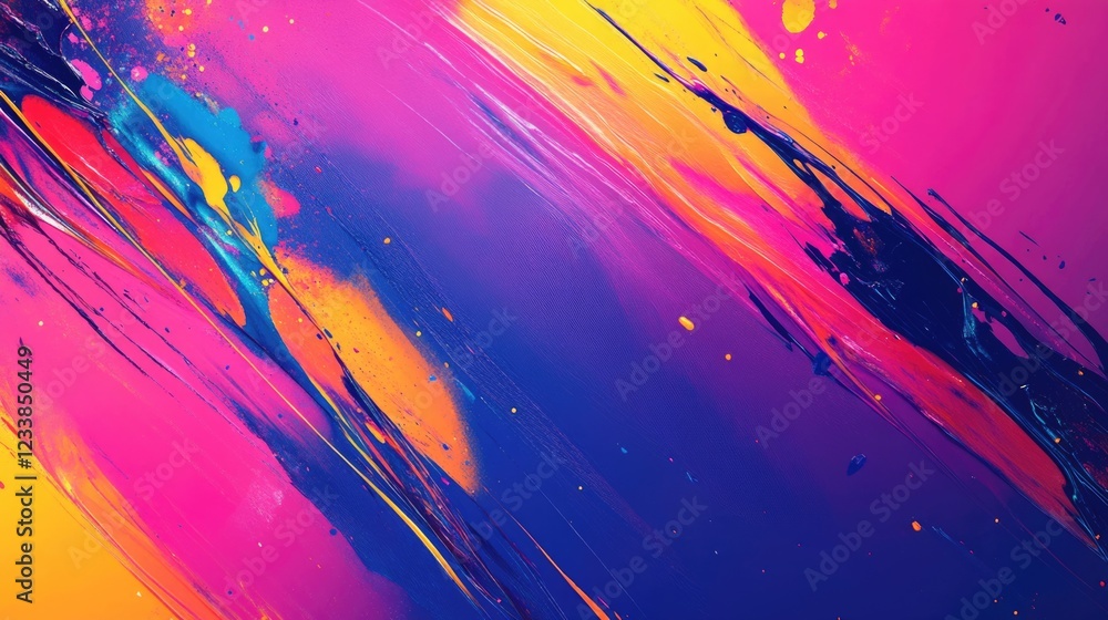 Poster Vibrant Colorful Abstract Artwork with Dynamic Brush Strokes and Space for Text Display or Creative Design Usage