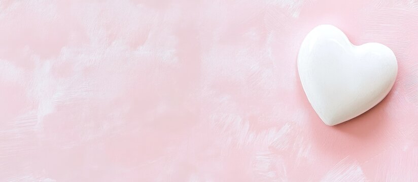 White heart on soft pink background with ample blank space for text or design elements suitable for romantic or heartfelt themes
