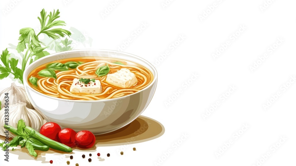 Aufkleber fresh noodle dish featuring vegetables and broth with customizable space for text or logo ideal for 
