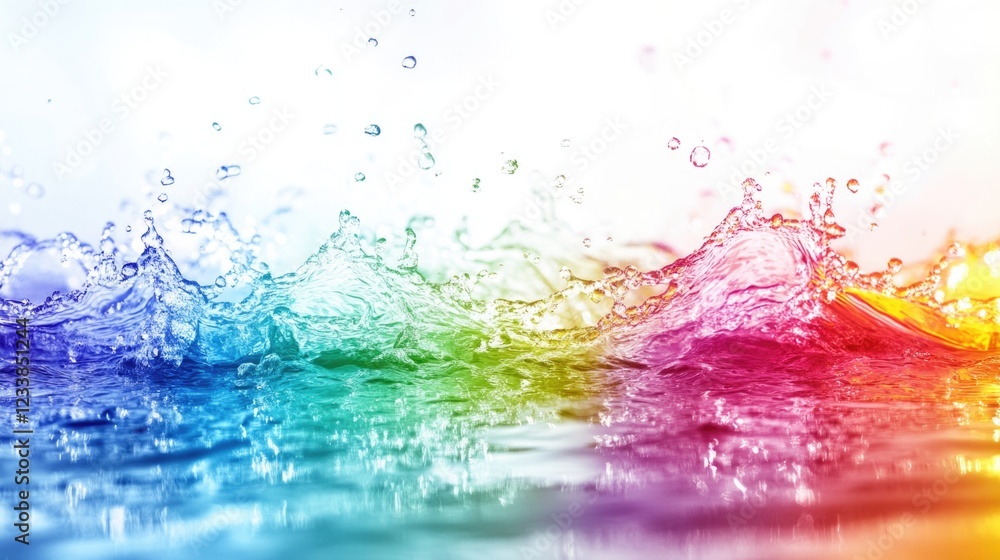 Poster vibrant rainbow water splash background for creative designs with ample space for text and visual el