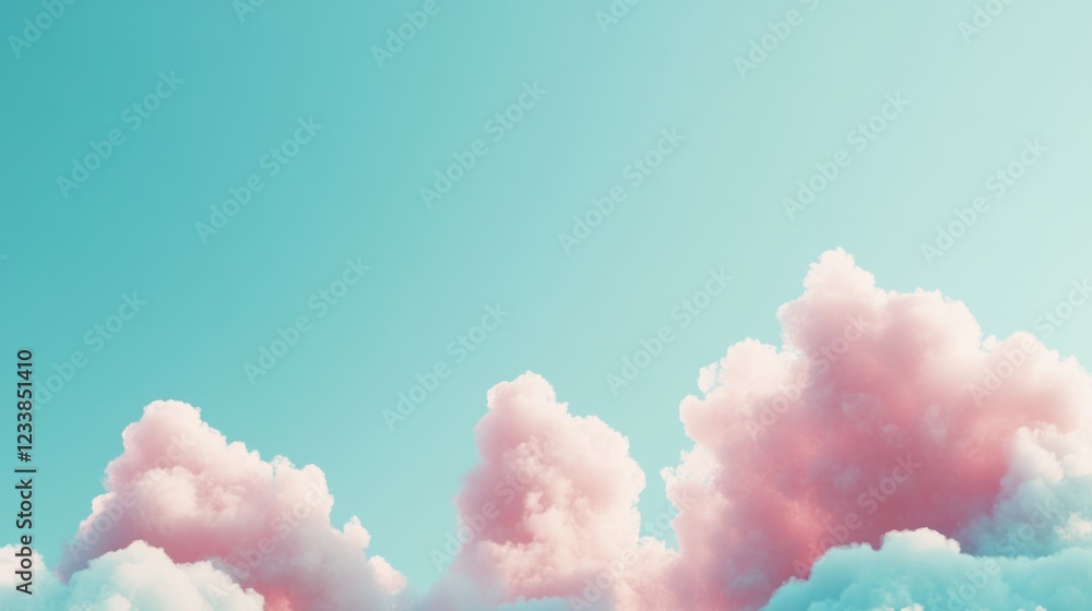 Poster Vibrant pastel clouds in a clear blue sky creating an empty space for text depicting tranquility and serenity in nature.