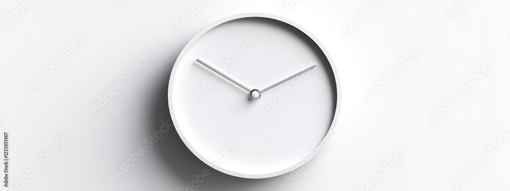 Poster minimalist white round clock displaying 10 30 on white background with space for custom text or bran