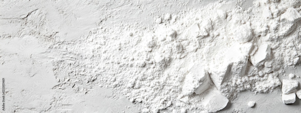 Poster white powdered substance spread on smooth grey surface with ample empty space for text and design el