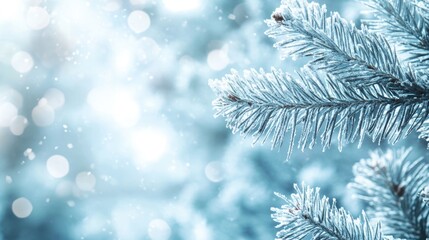 Winter Christmas Background with Pine Branches and Frosty Atmosphere for Text Placement
