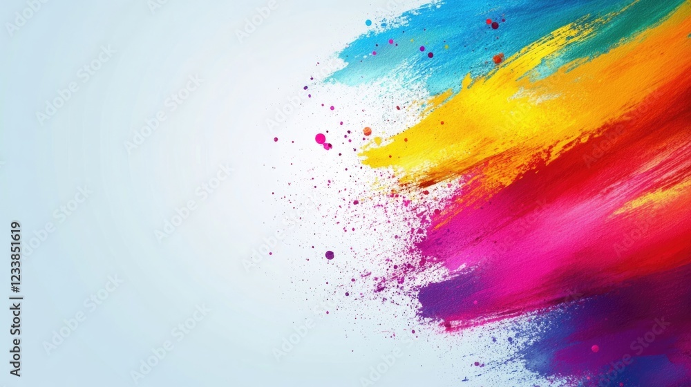 Poster vibrant colorful paint brush stroke background with splashes and empty copyspace for text design or 