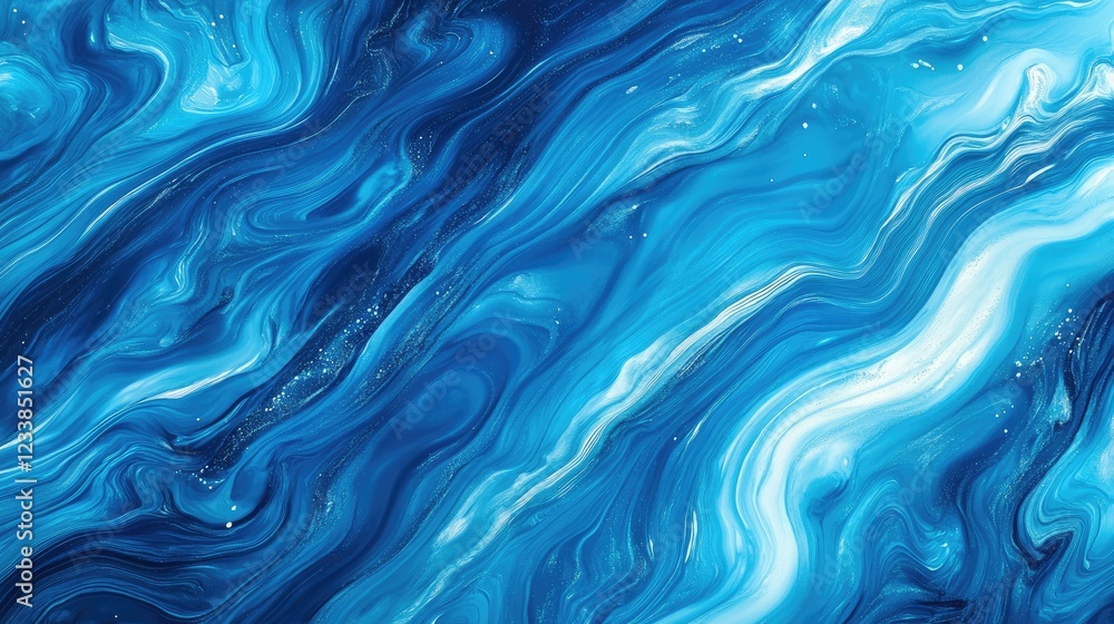 Poster Abstract Blue Ocean Waves Flowing in Dynamic Fluid Patterns with Light Reflections and Texture Ideal for Backgrounds and Design Elements