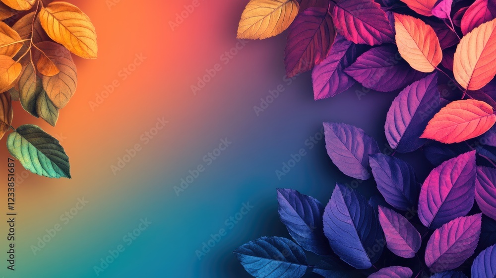 Poster Vibrant Autumn Leaves Background with Gradient Colors and Empty Copy Space for Text Placement