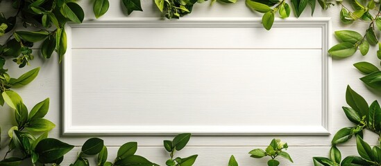 White picture frame on white wooden wall surrounded by lush greenery creating a blank space for your personalized weekly planner design
