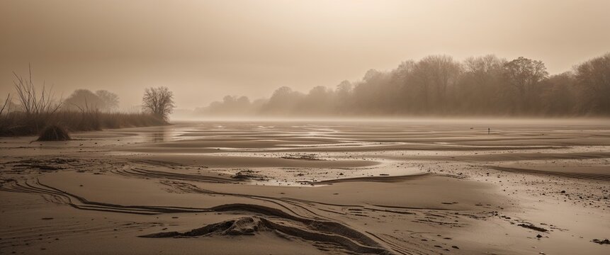 Misty sepia floodplain sand with intricate sediment layers background