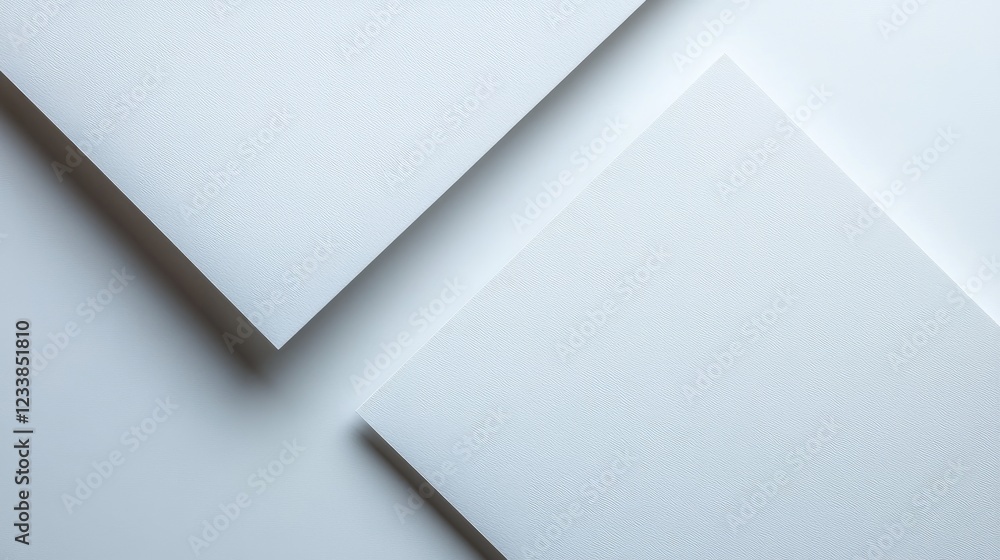 Poster minimalist layout of two blank white posters positioned diagonally on a clean backdrop for creative 