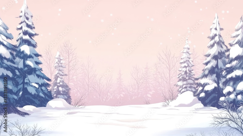 Poster serene winter forest scene featuring snow-covered trees and soft background for text overlay