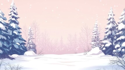 Serene Winter Forest Scene Featuring Snow-Covered Trees and Soft Background for Text Overlay