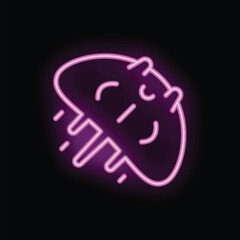 Glowing neon sign of a happy cartoon brain with electricity sparks coming from the bottom of it