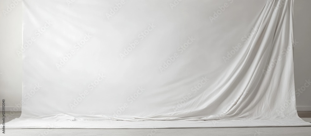 Poster linen backdrop with soft draping and ample blank space ideal for showcasing text or design elements 
