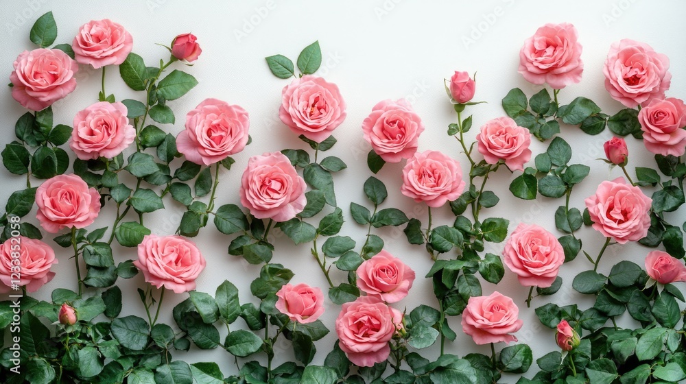 Aufkleber elegant pink roses arranged artfully on a white background with ample copyspace for text showcasing 