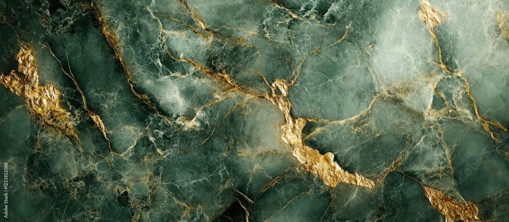 Aufkleber Elegant Green Marble Texture with Gold Veins Horizontal High Resolution Background Ideal for Modern Designs and Copyspace for Text