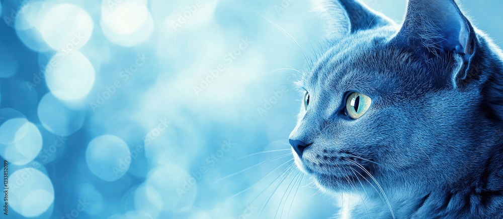 Poster blue cat portrait with copy space for text high quality studio image focusing on feline features and