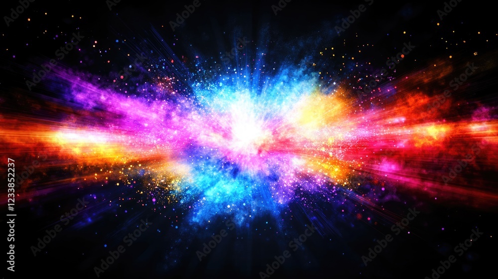 Poster Vibrant Color Explosion with Colorful Smoke and Empty Copy Space for Text in Dark Background