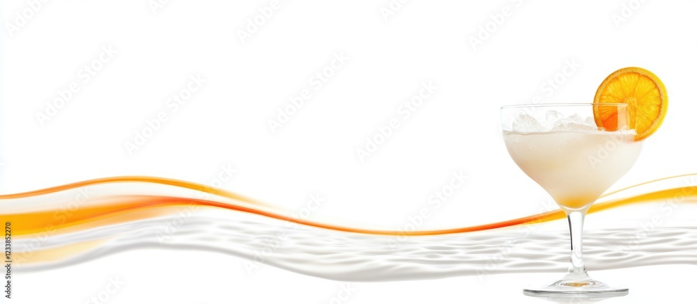 Aufkleber Lemonade Glass with Orange Slice on Wavy Water Background Empty Copy Space for Text Refreshing Summer Beverage Concept