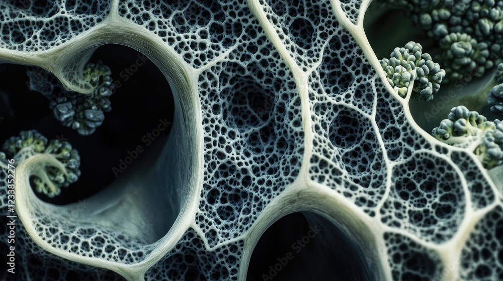 Fototapete Close up of broccoli showcasing its intricate fractal structure emphasizing nature's patterns with ample space for text inclusion