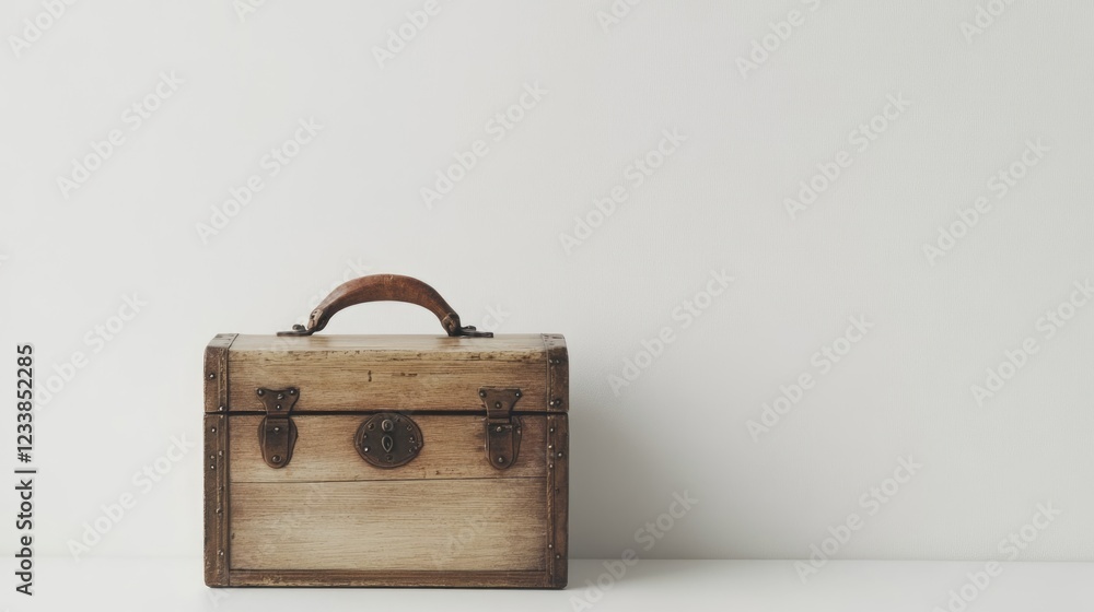 Aufkleber rustic wooden trunk gift box on a white background providing ample empty space for text or branding.