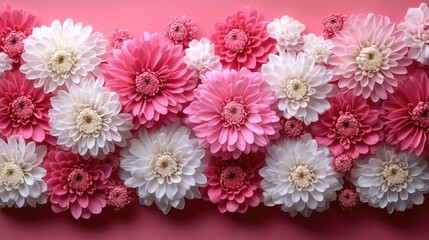Fototapeta premium Delicate pink and white chrysanthemum flower arrangement with empty space for text ideal for greeting cards and floral designs