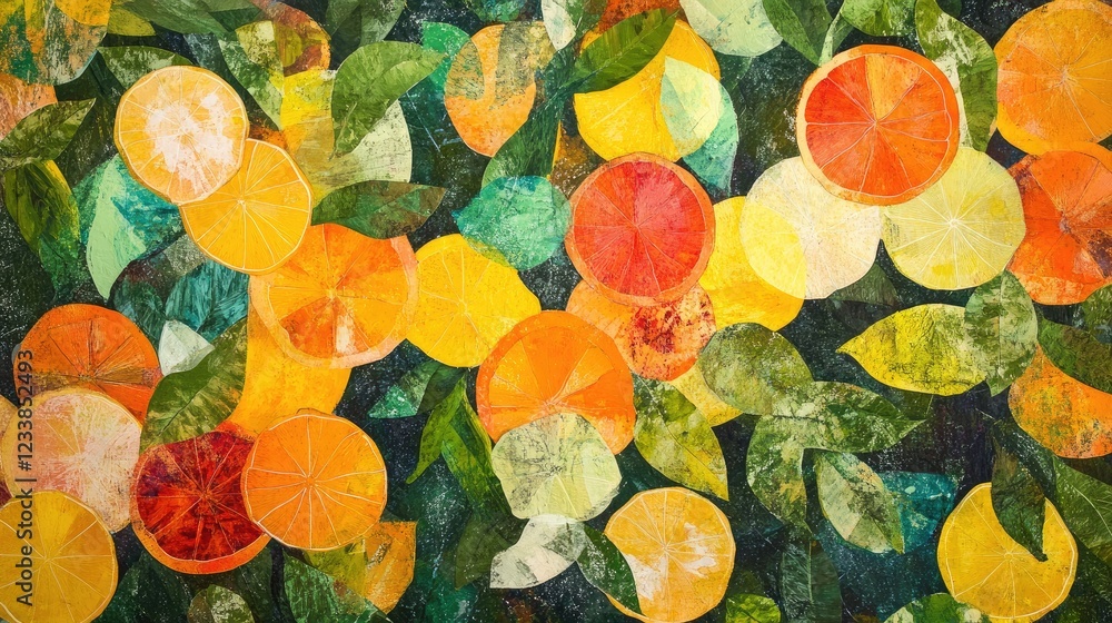 Poster vibrant citrus fruit pattern with colorful oranges lemons limes and textured green background for fr