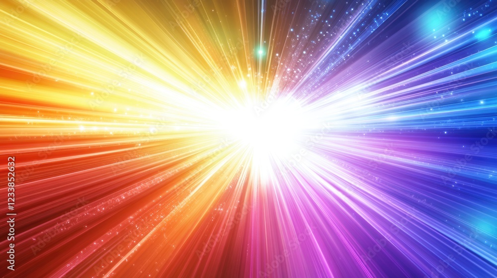 Aufkleber Colorful light burst with dynamic rays and vibrant hues creating a captivating background with space for text or graphics.