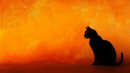 Illustration of black cat against orange background