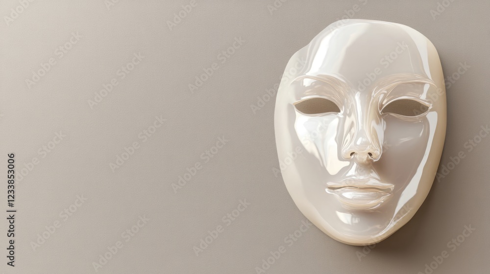 Poster Transparent Facial Mask on Neutral Background with Space for Text in Vertical Layout