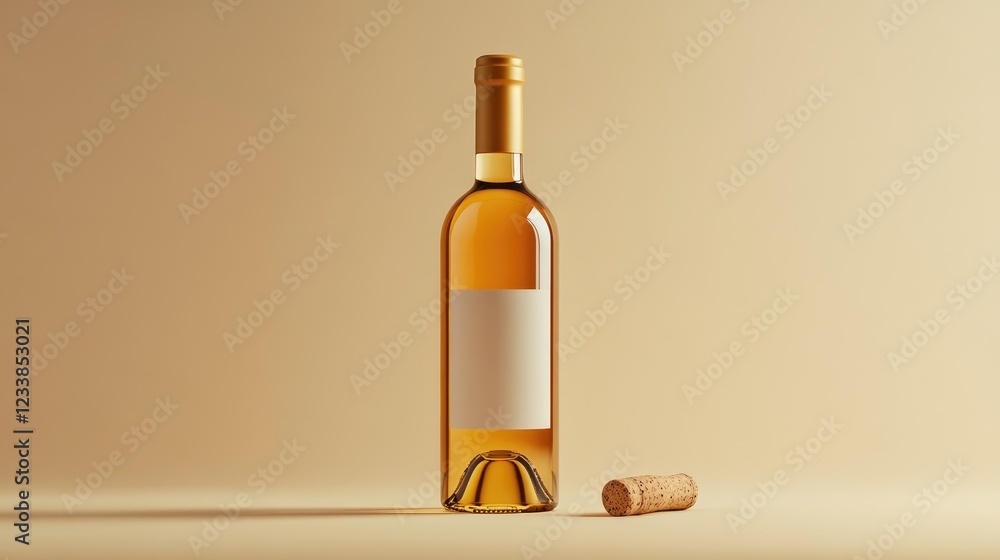 Poster elegant wine bottle with cork displayed on a neutral background featuring subtle reflections, ideal 