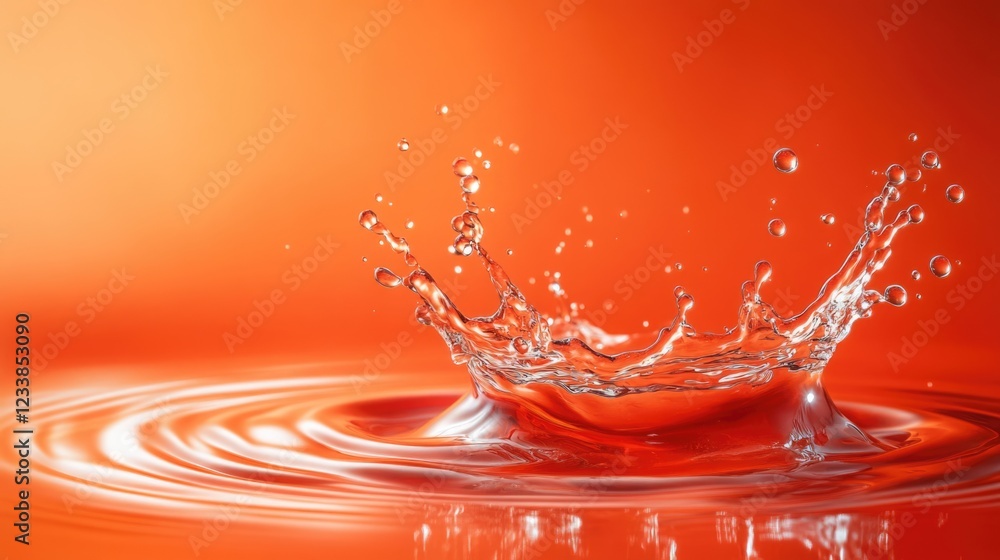 Poster vibrant orange liquid splash creating ripples with clear space for text design or branding usage in 