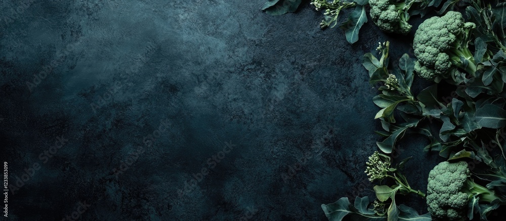 Poster cauliflower border on dark textured background with empty space for custom text or branding