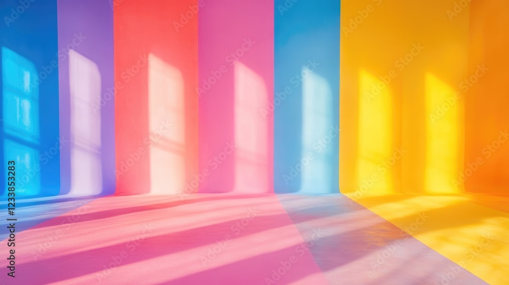 Poster Vibrant Multi-Color Studio Background with Soft Shadows and Copy Space for Creative Photography and Design Projects