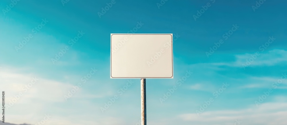 Poster blank white location sign on post under clear blue sky providing ample empty space for custom text o