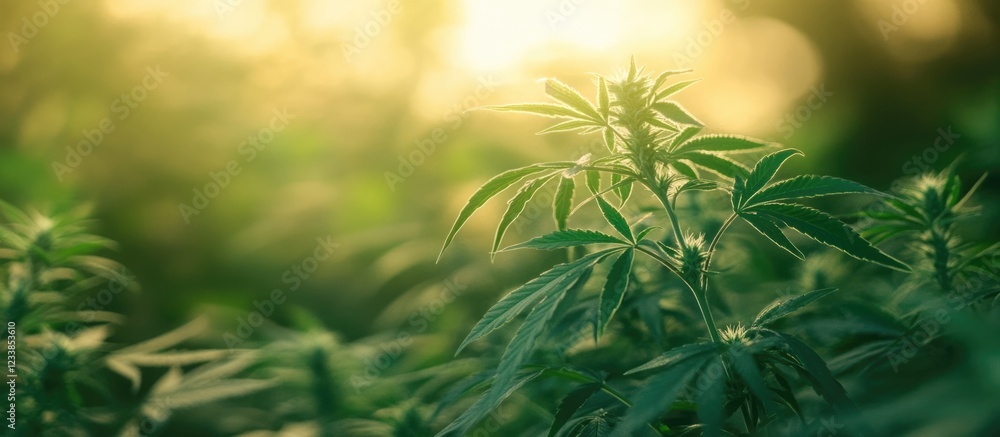 Aufkleber cbd plants in natural setting with copy space for health and wellness text usage