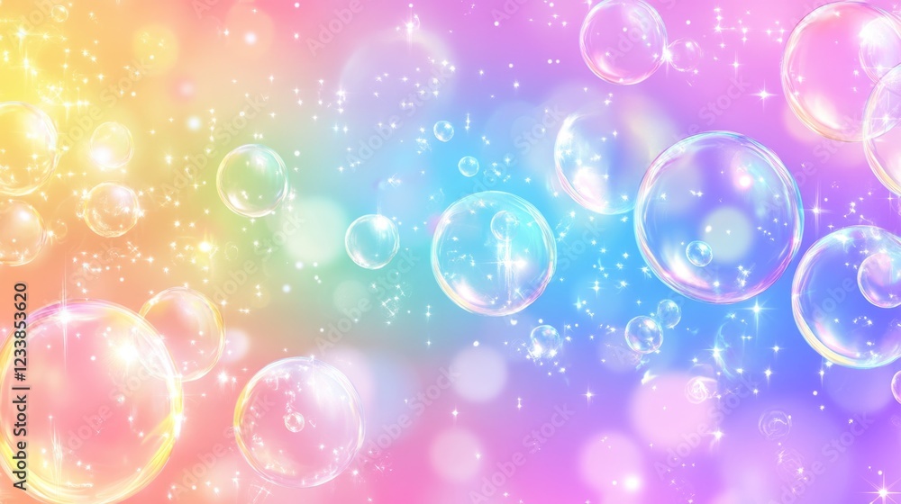 Poster colorful holographic gradient background with bubbles and sparkles ideal for text placement and crea